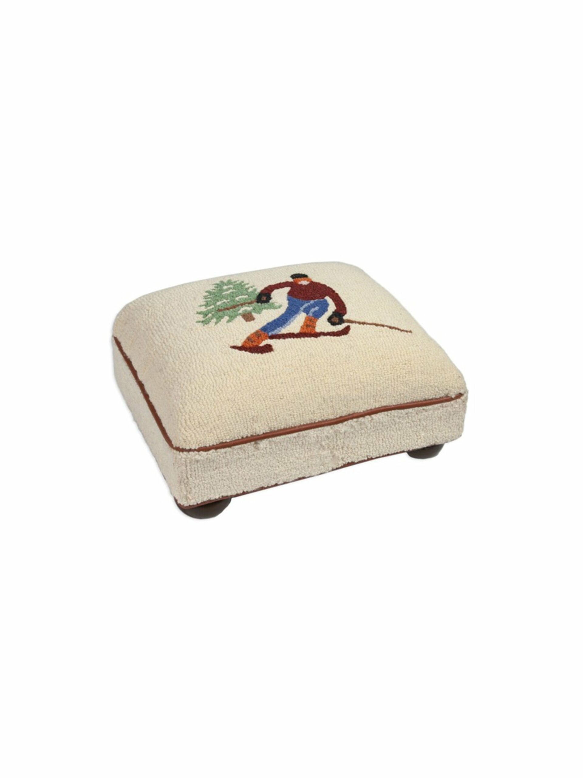 Gone Skiing Hooked Wool Foot Stool