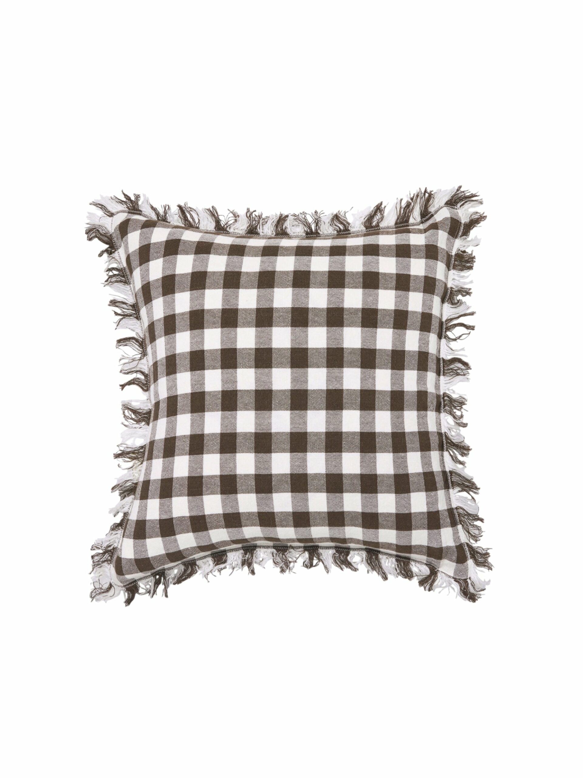 Handloomed Chocolate Gingham Linen Pillow