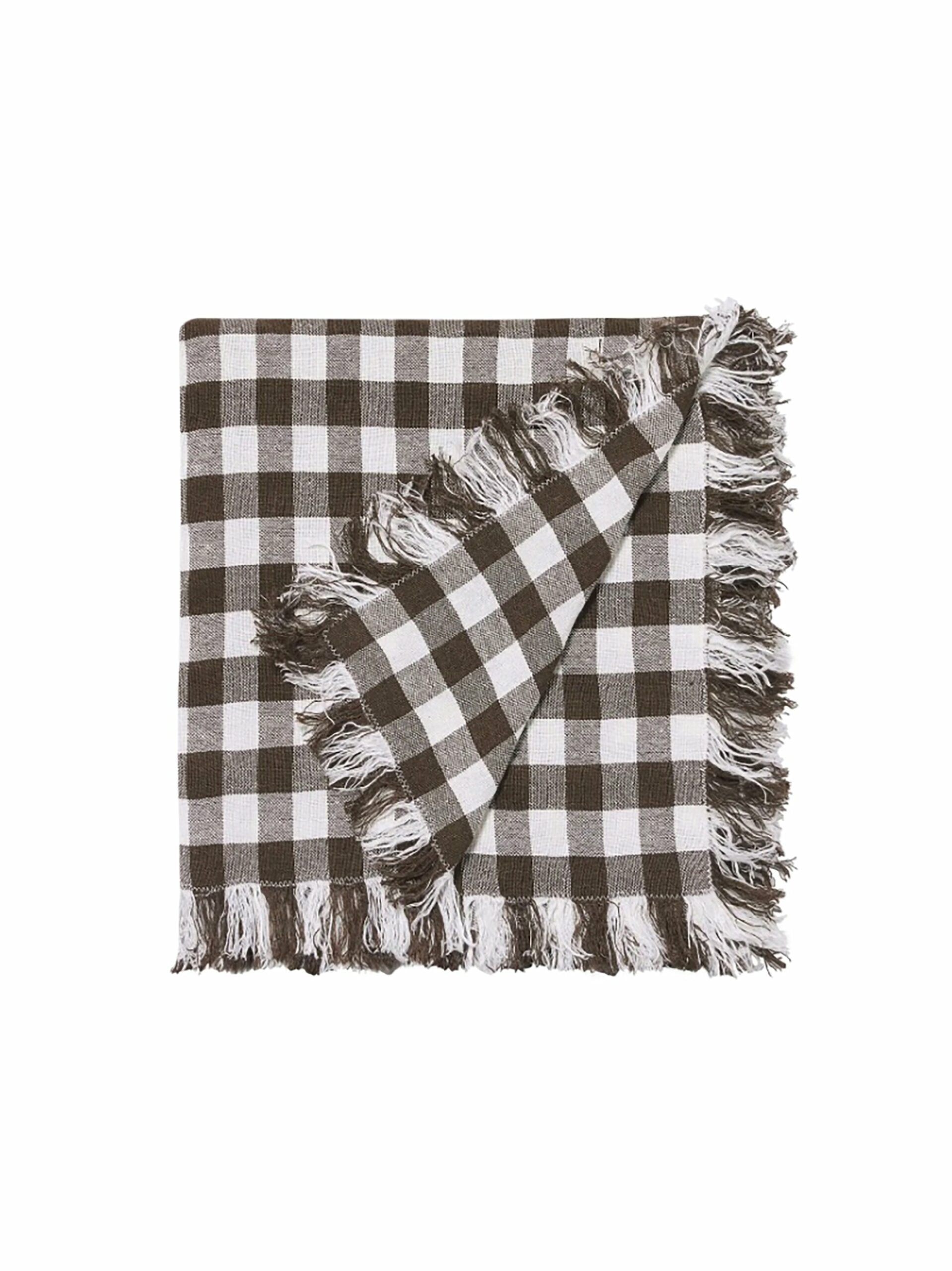 Handloomed Chocolate Gingham Linen Throw