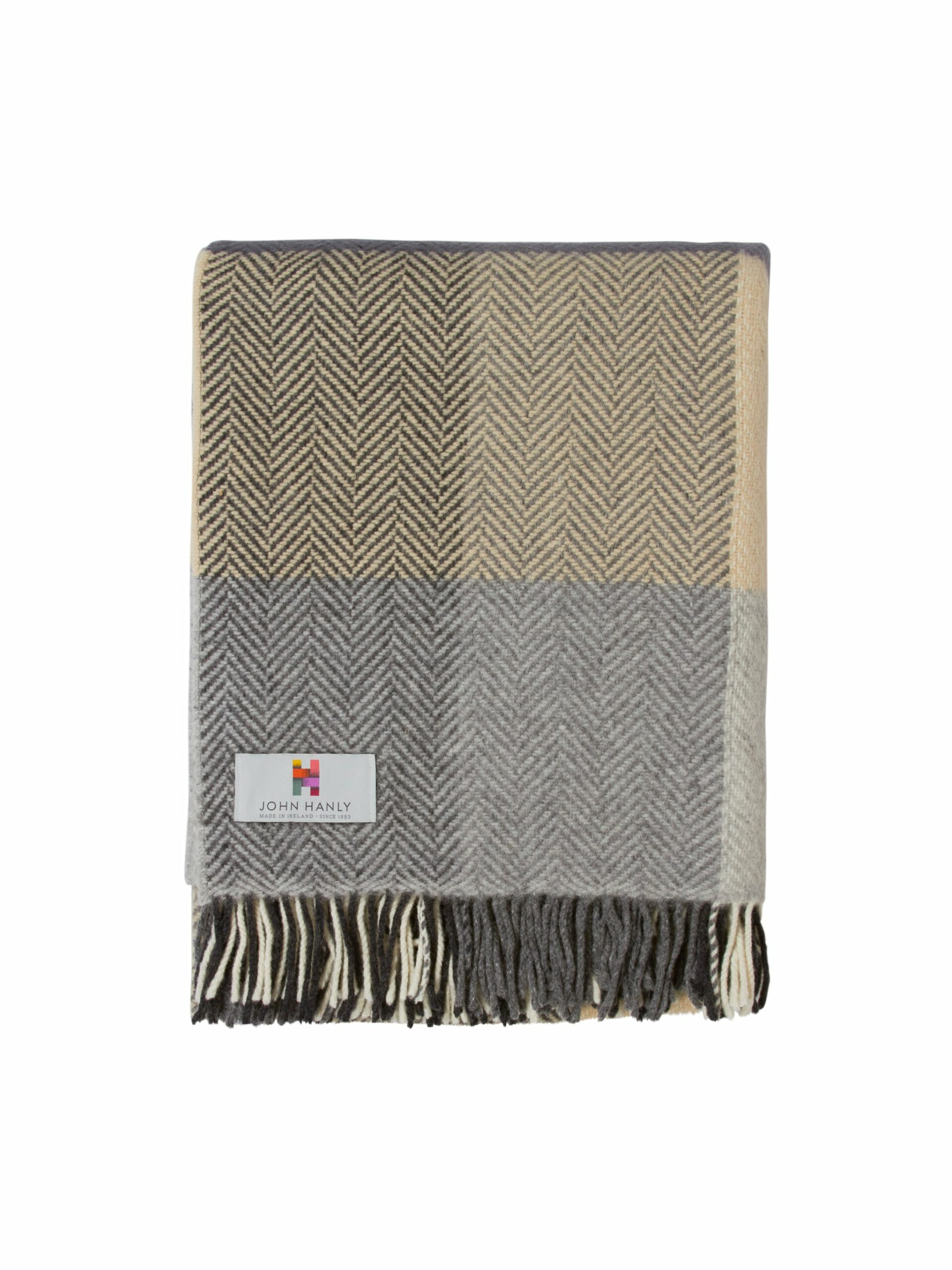 Irish Large Herringbone Grey and Cream Check Throw