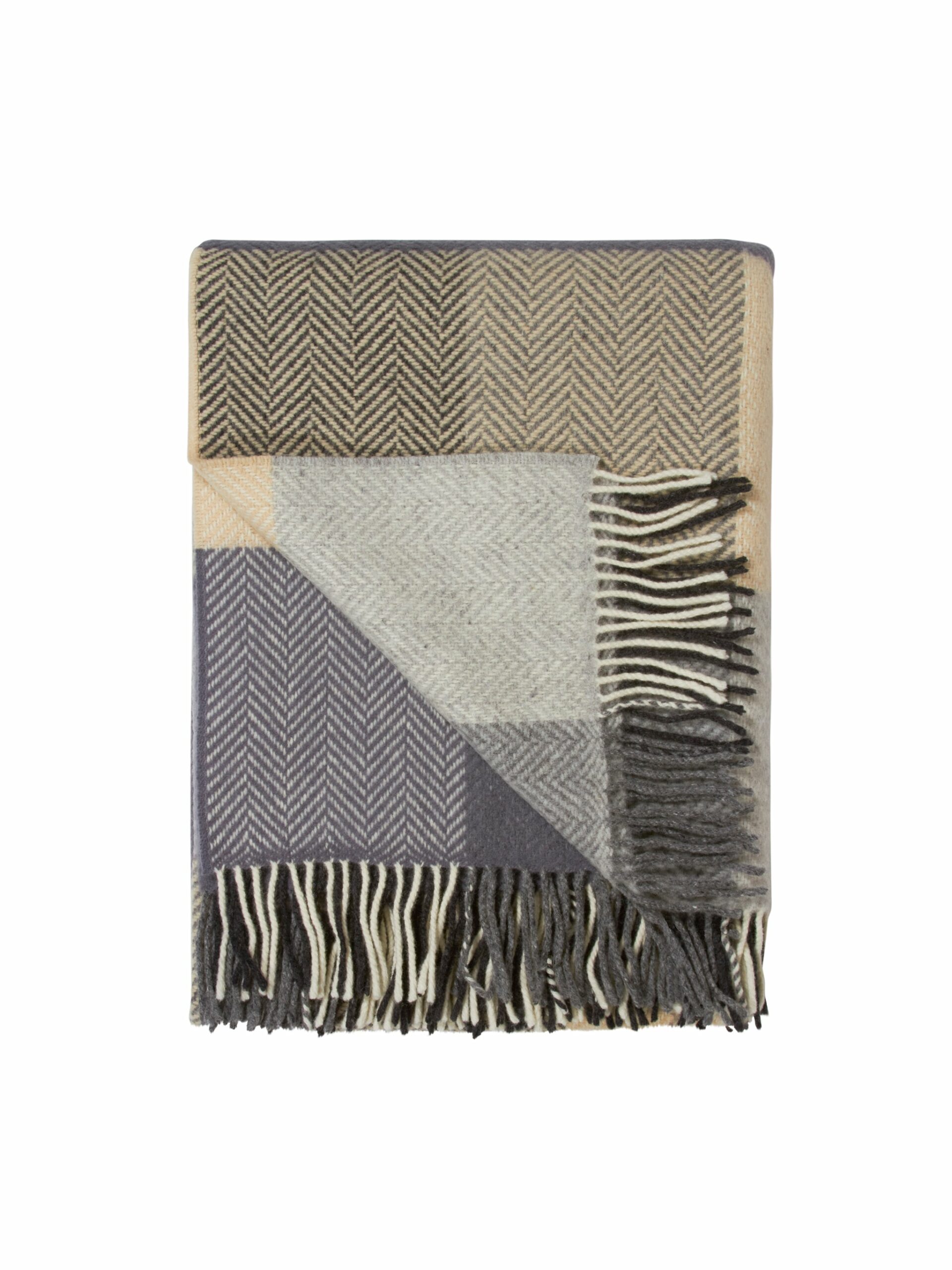 Irish Large Herringbone Grey and Cream Check Throw