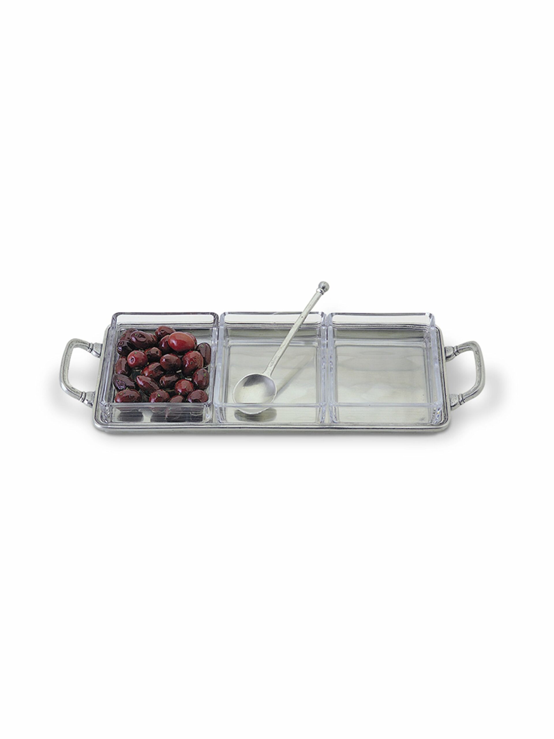 MATCH Pewter Crudité Tray with Crystal Inserts and Handles