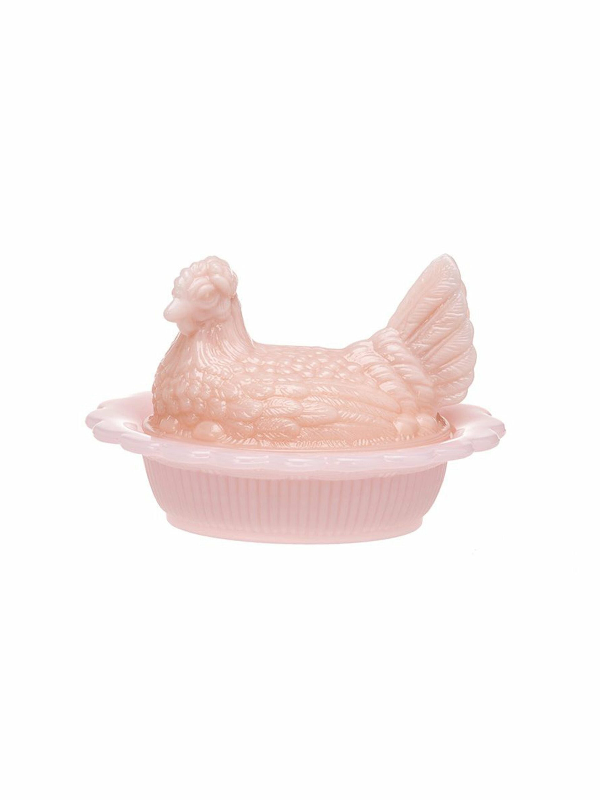 Mosser Glass Pink Hen on Nest Dish