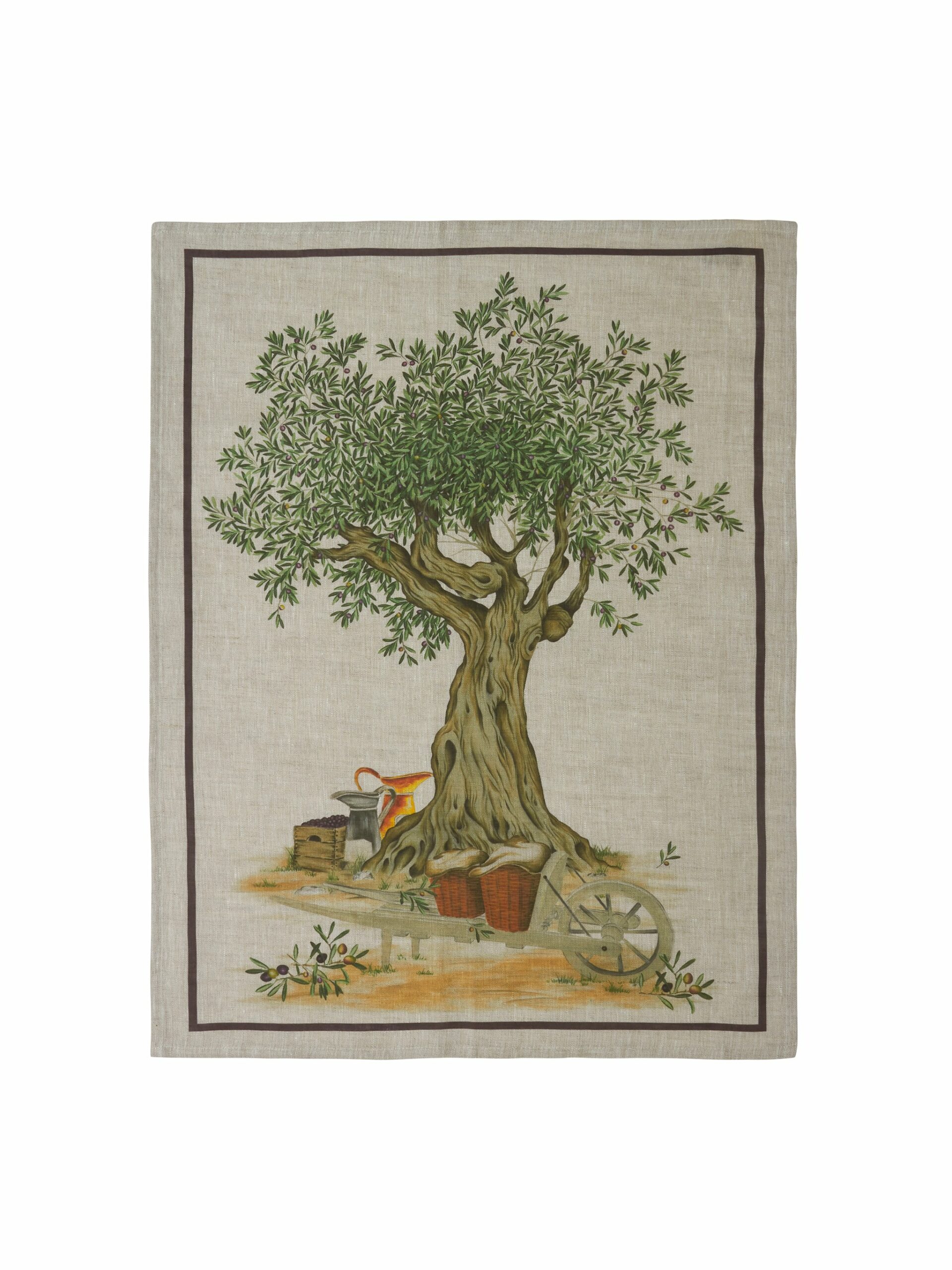 Olive Tree Linen Purple Border Kitchen Towel