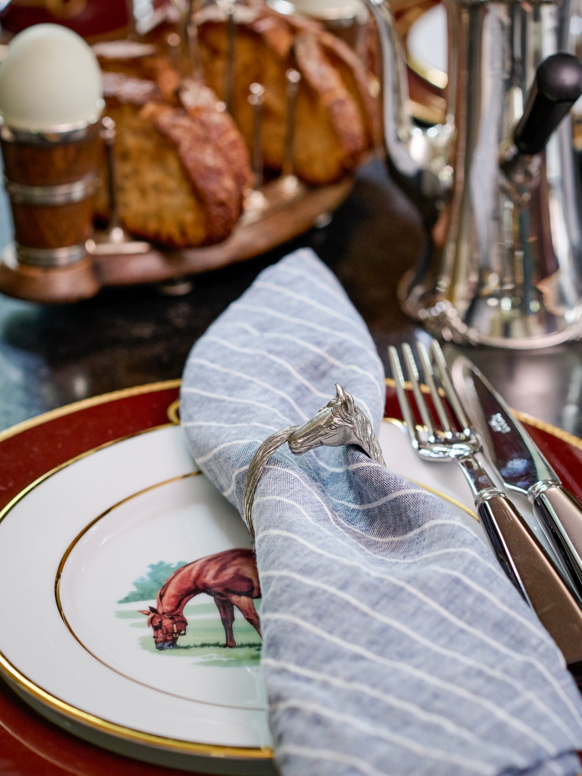 Pewter Horse Head Napkin Ring Set