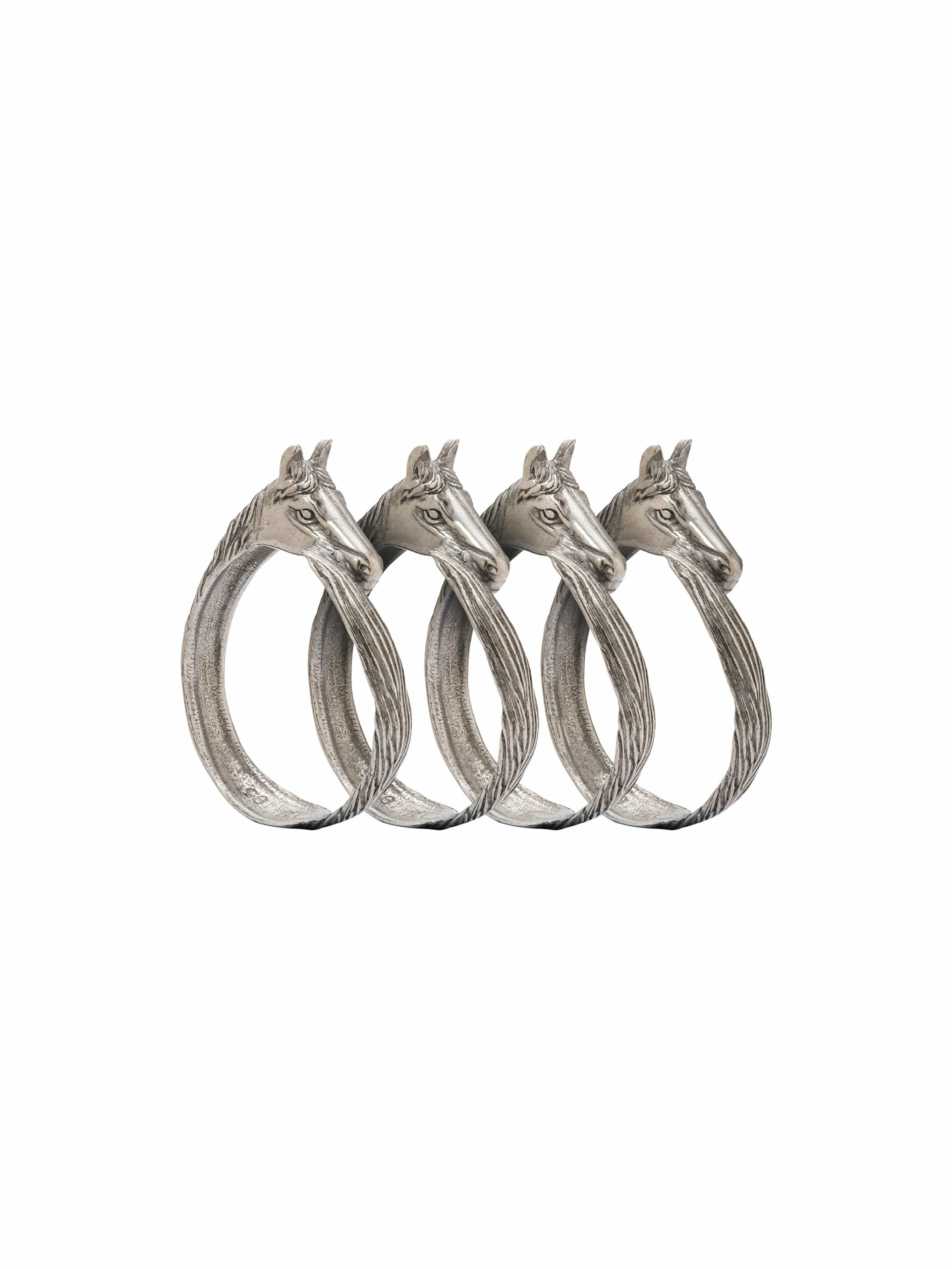 Pewter Horse Head Napkin Ring Set