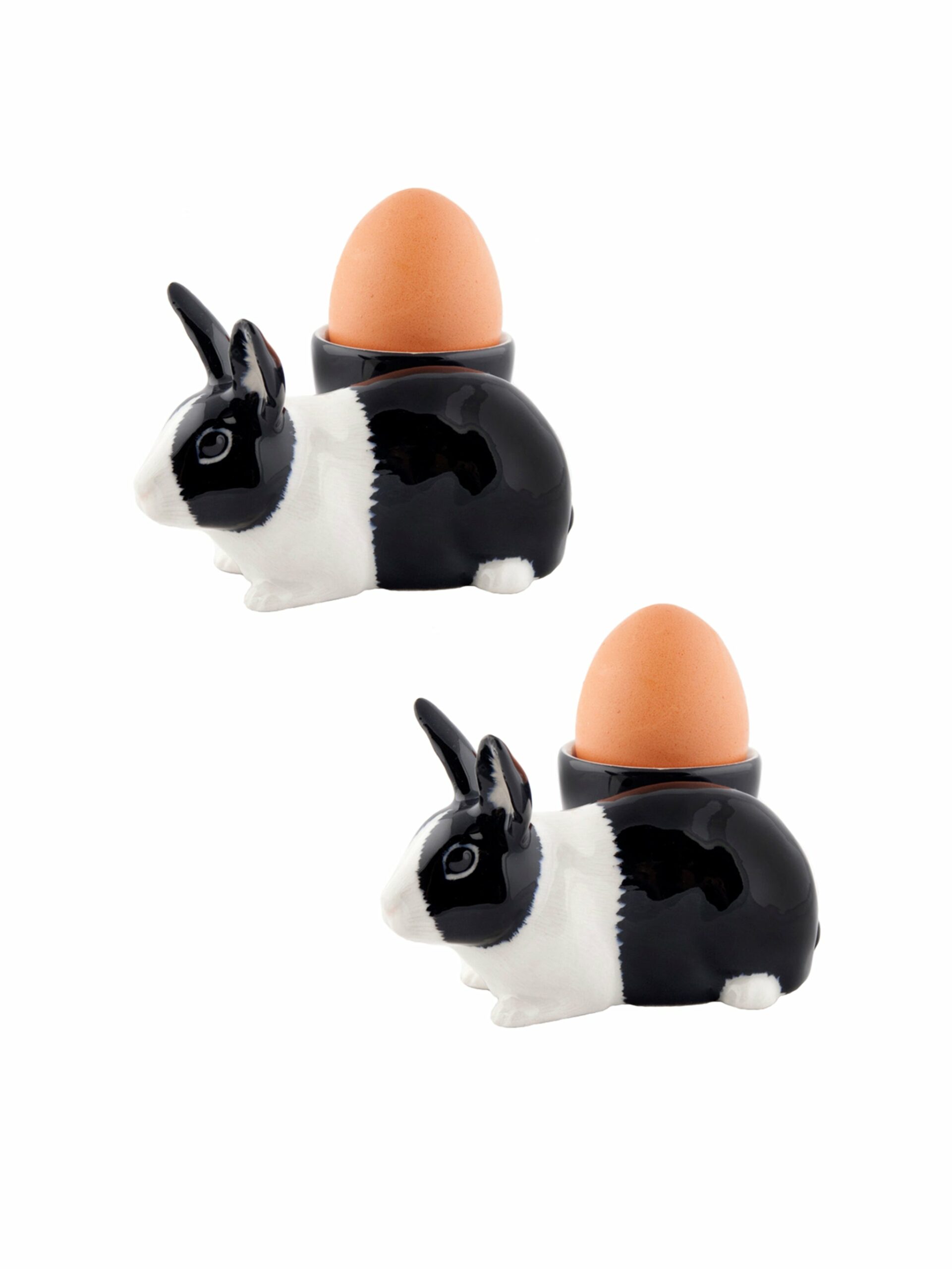 Quail Ceramics Black and White Dutch Rabbit Egg Cups