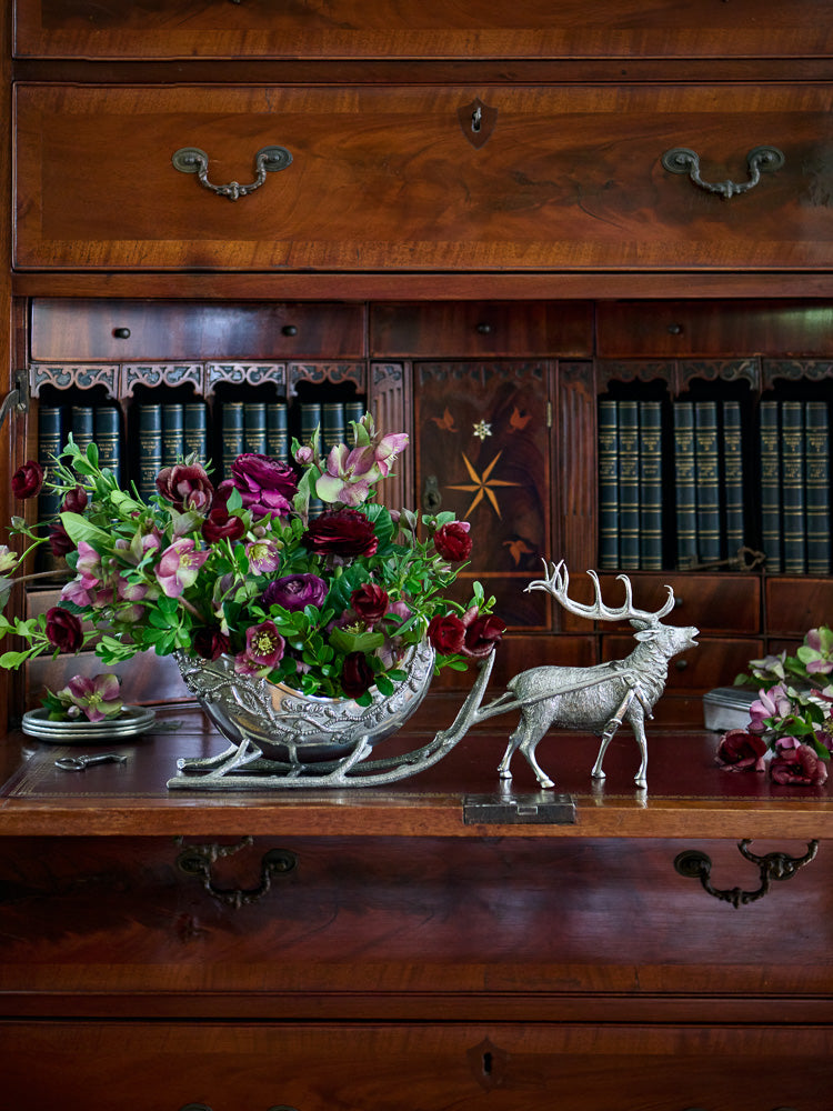 Reindeer Pewter Sleigh Centerpiece