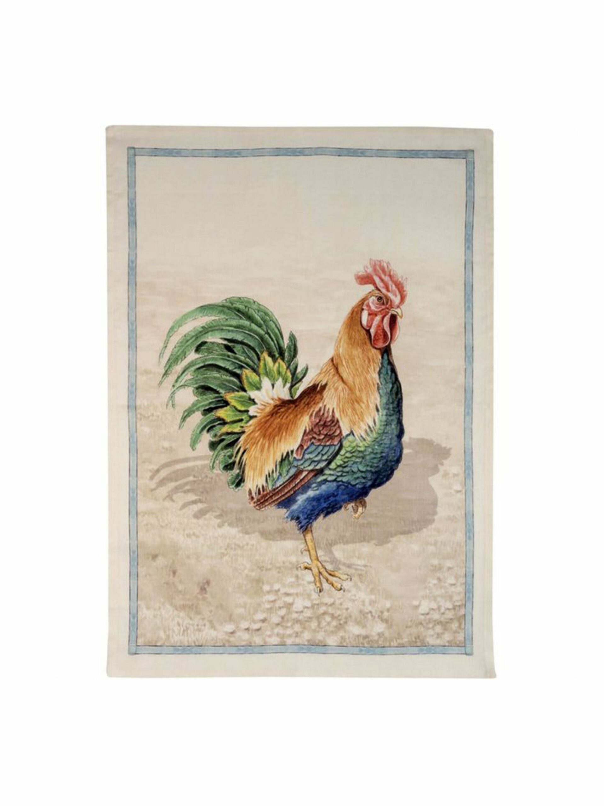 Rooster Blue Border Kitchen Towel