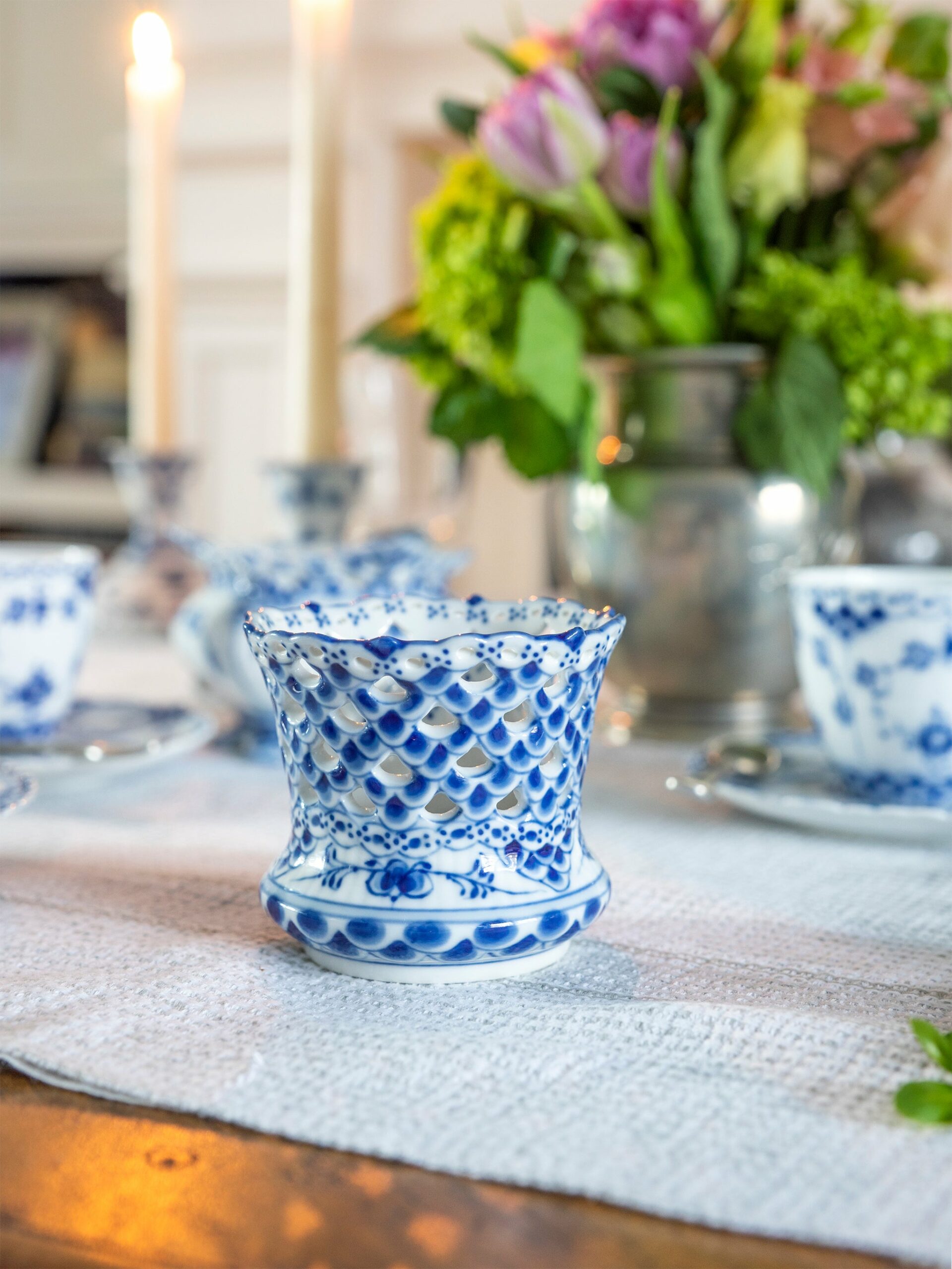 Vintage Royal Copenhagen Blue Fluted Full Lace Votive Holder