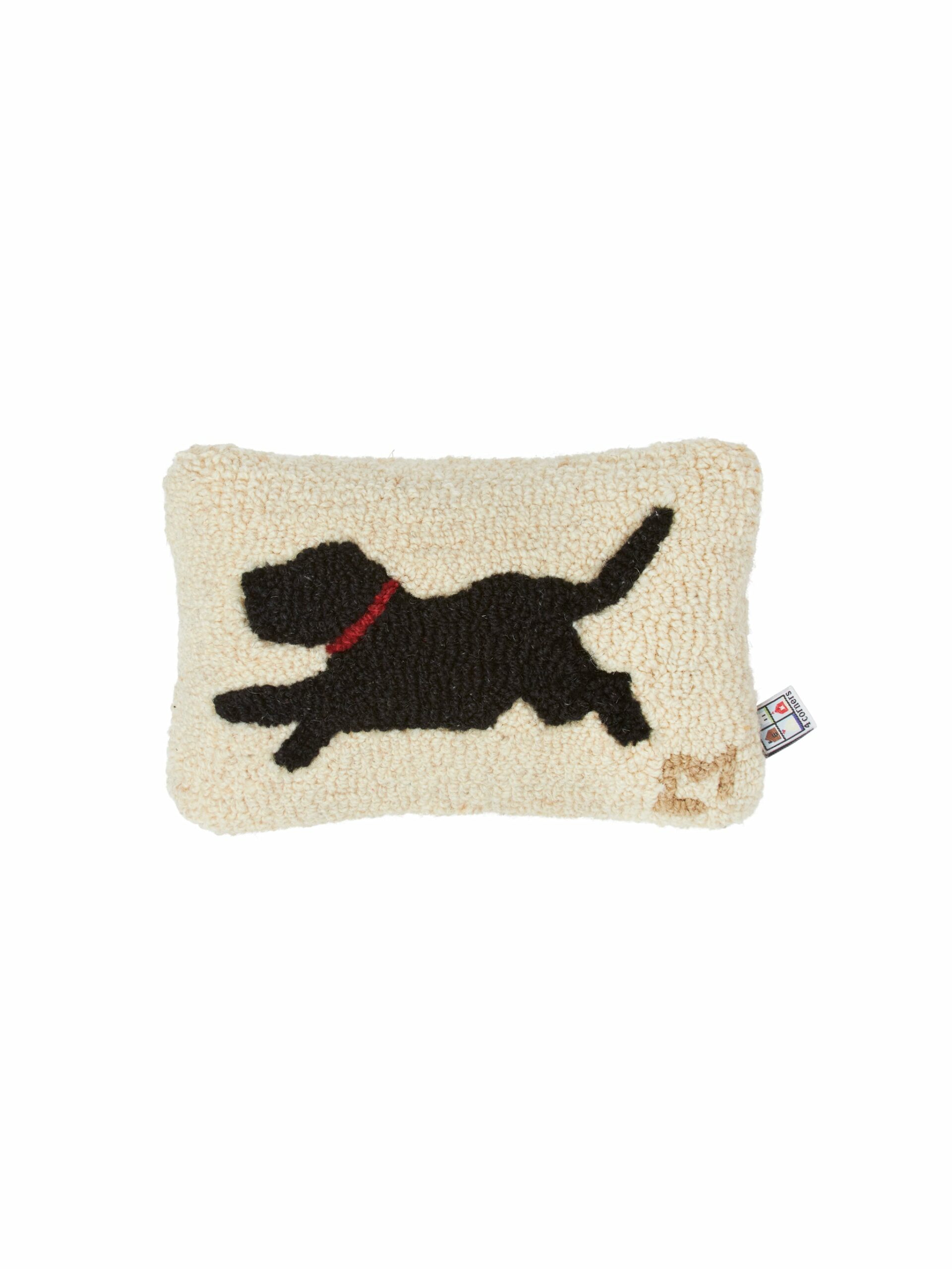 Running Black Lab Hooked Wool Pillow