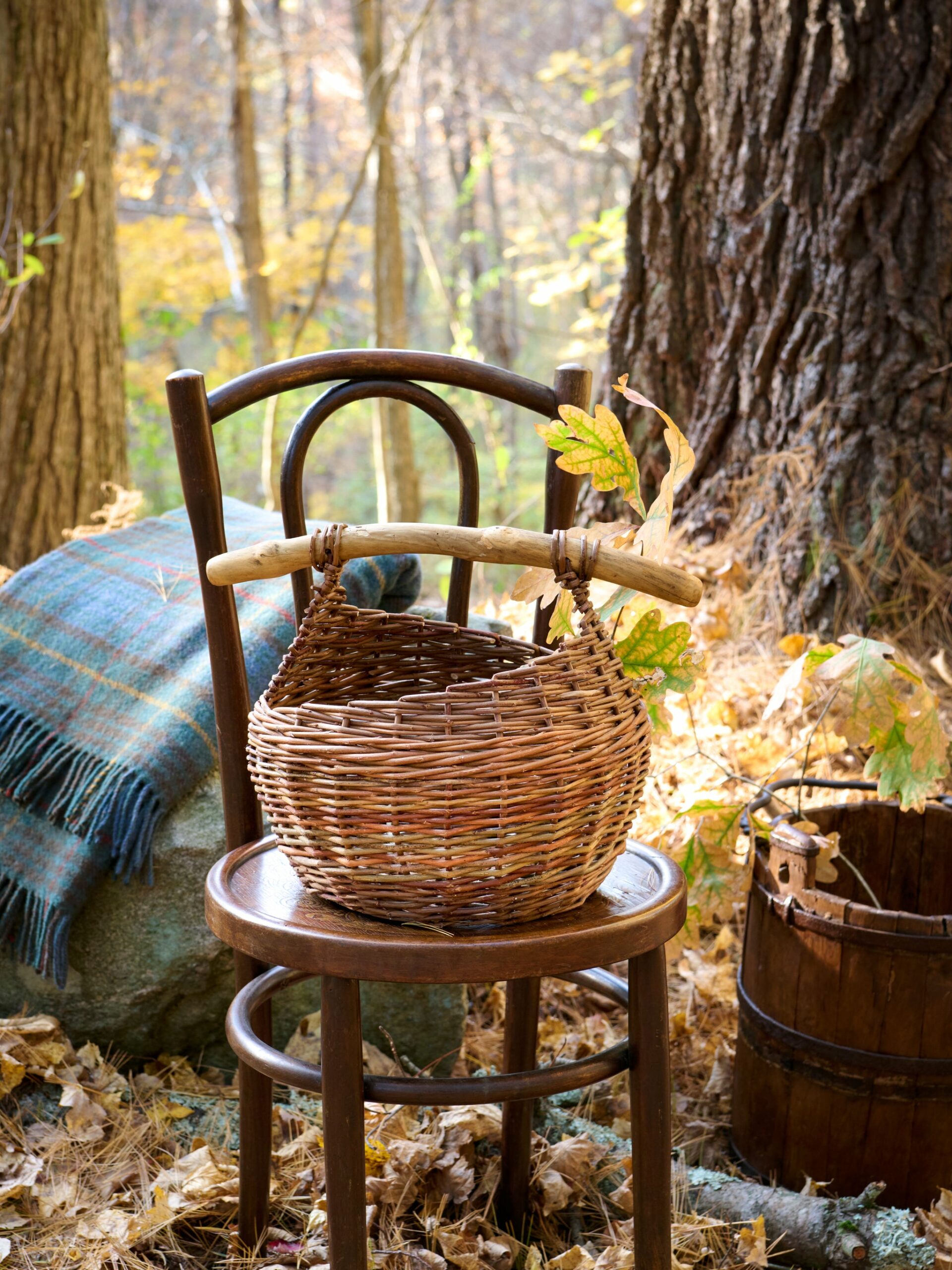 Scottish Willow Stick Handled Foraging Basket