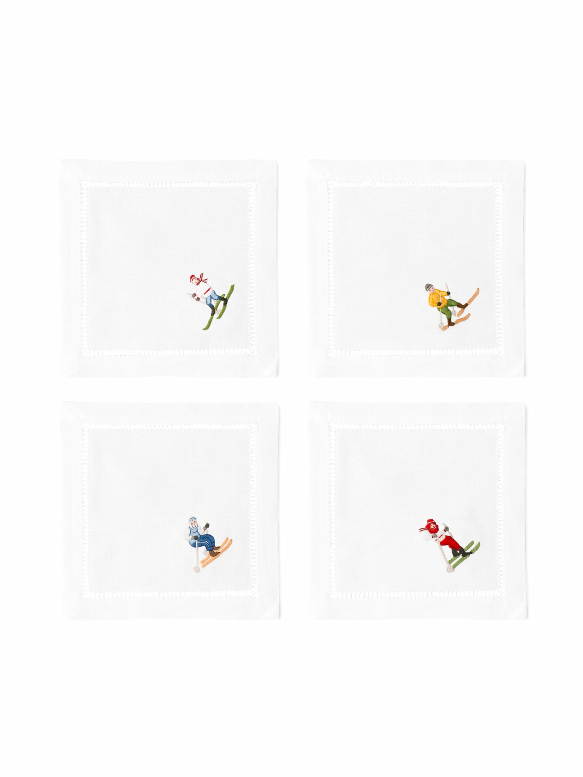 Embroidered Skiers Cocktail Napkins