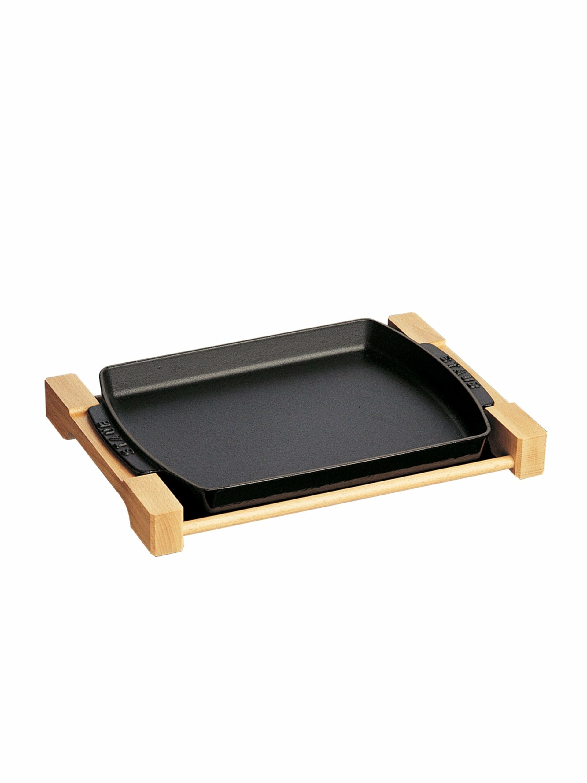 Staub Cast Iron Rectangular Serving Dish with Wood Base