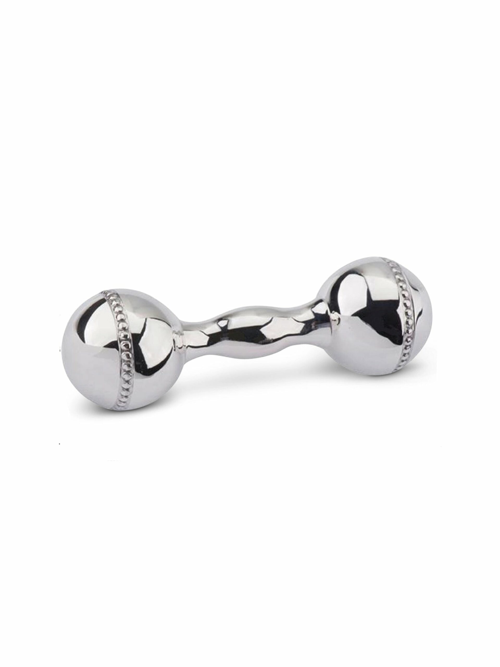 Sterling Silver Beaded Dumbbell Baby Rattle