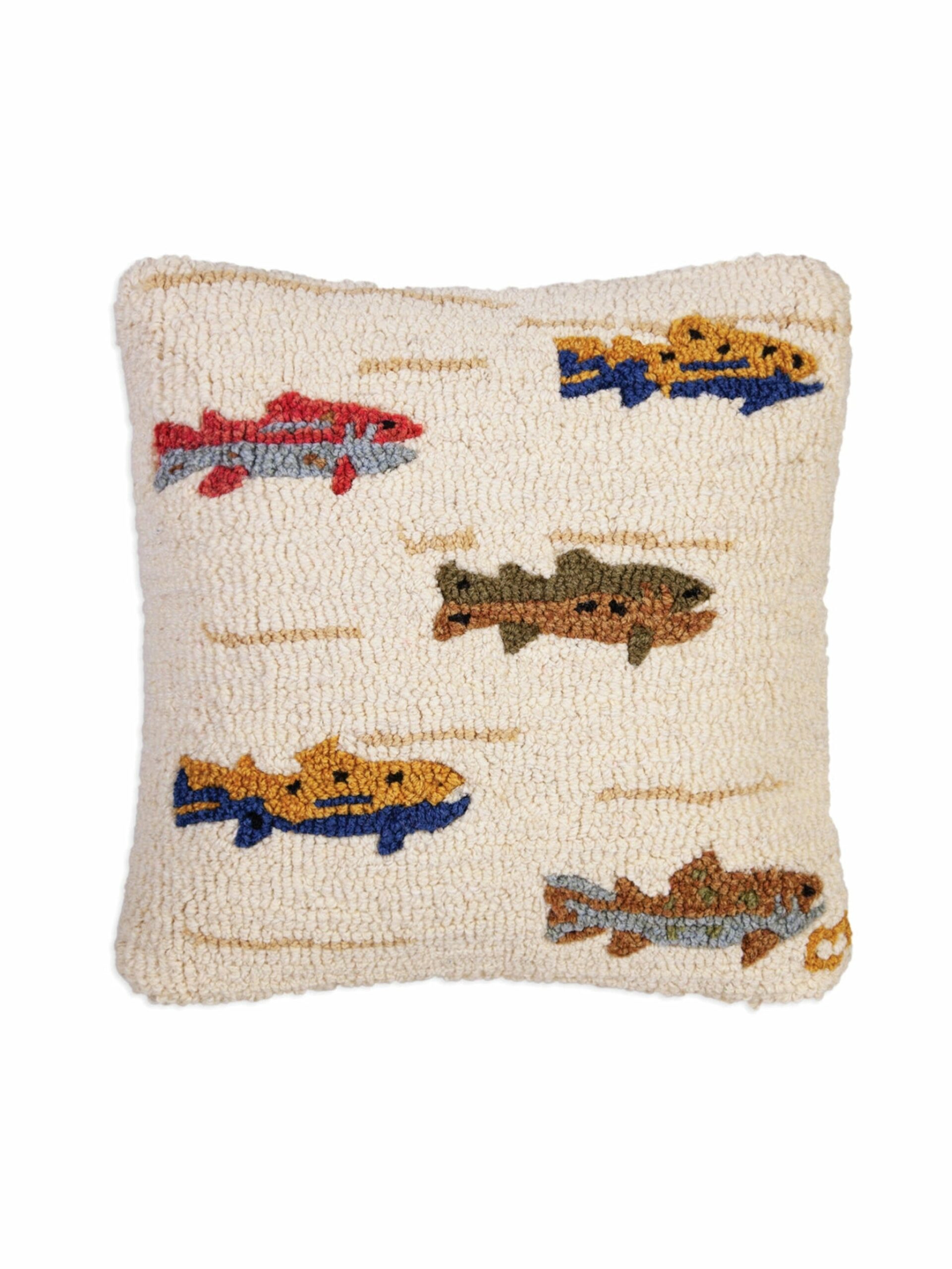 Trout Hooked Wool Square Pillow