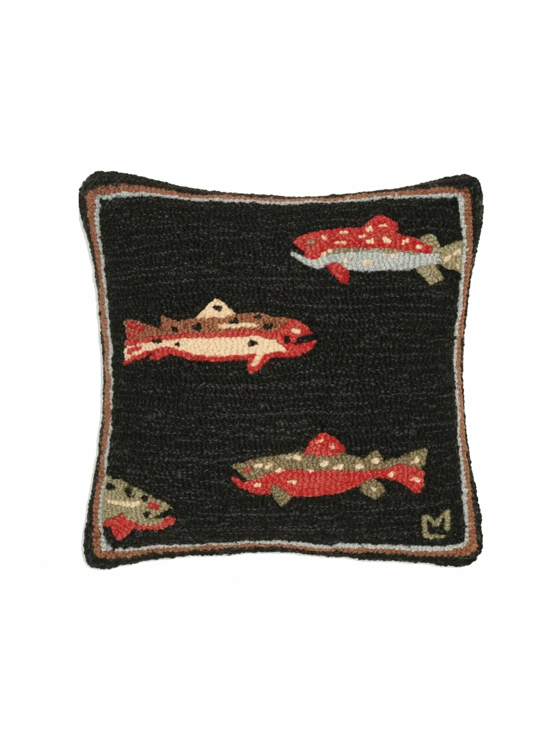 Trout Wool Hooked Square Pillow