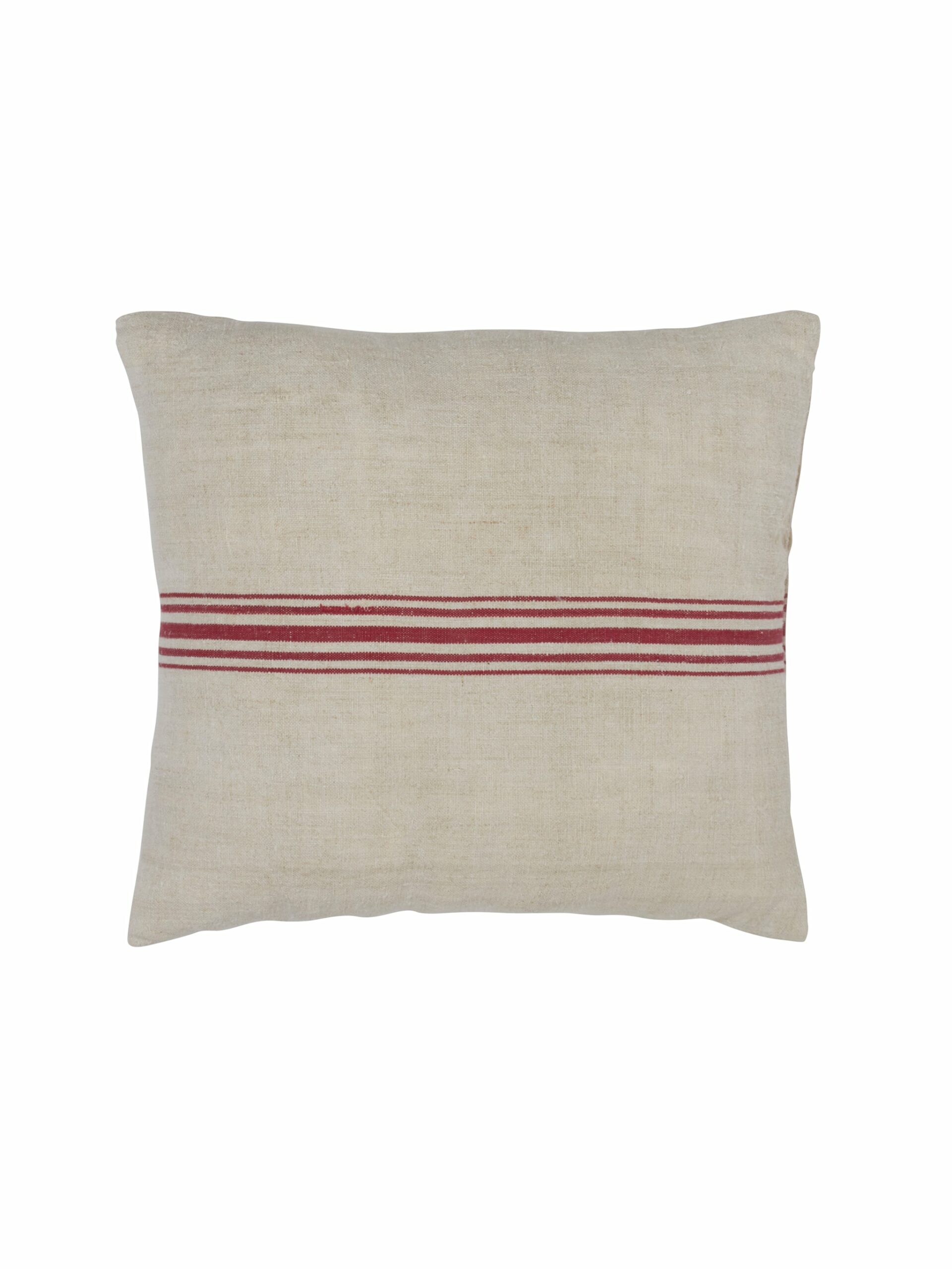 Vintage 1900s Linen Five Red Stripe Grain Sack Pillow