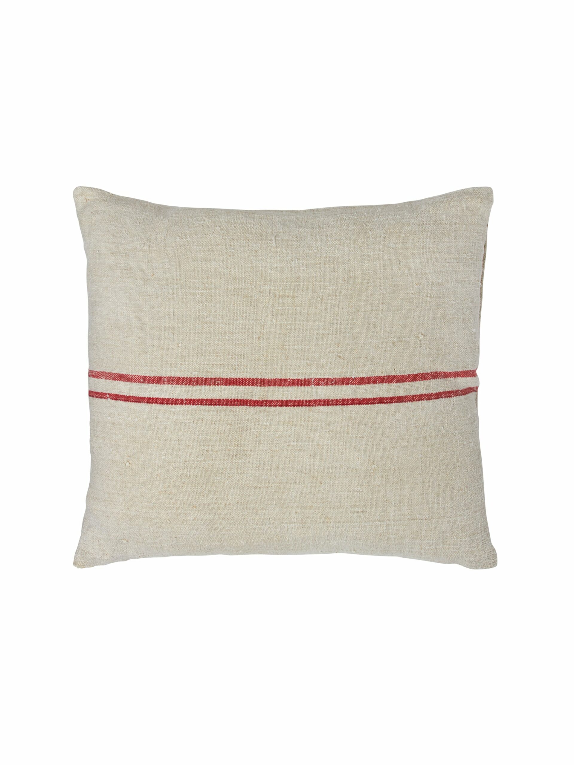 Vintage 1900s Linen Red Stripe Grain Sack Pillow