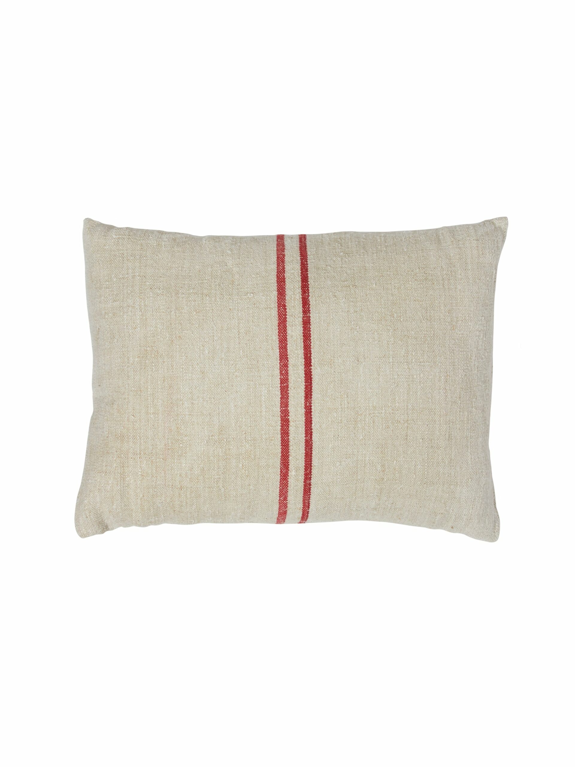 Vintage 1900s Linen Two Stripe Red Rectangular Pillow