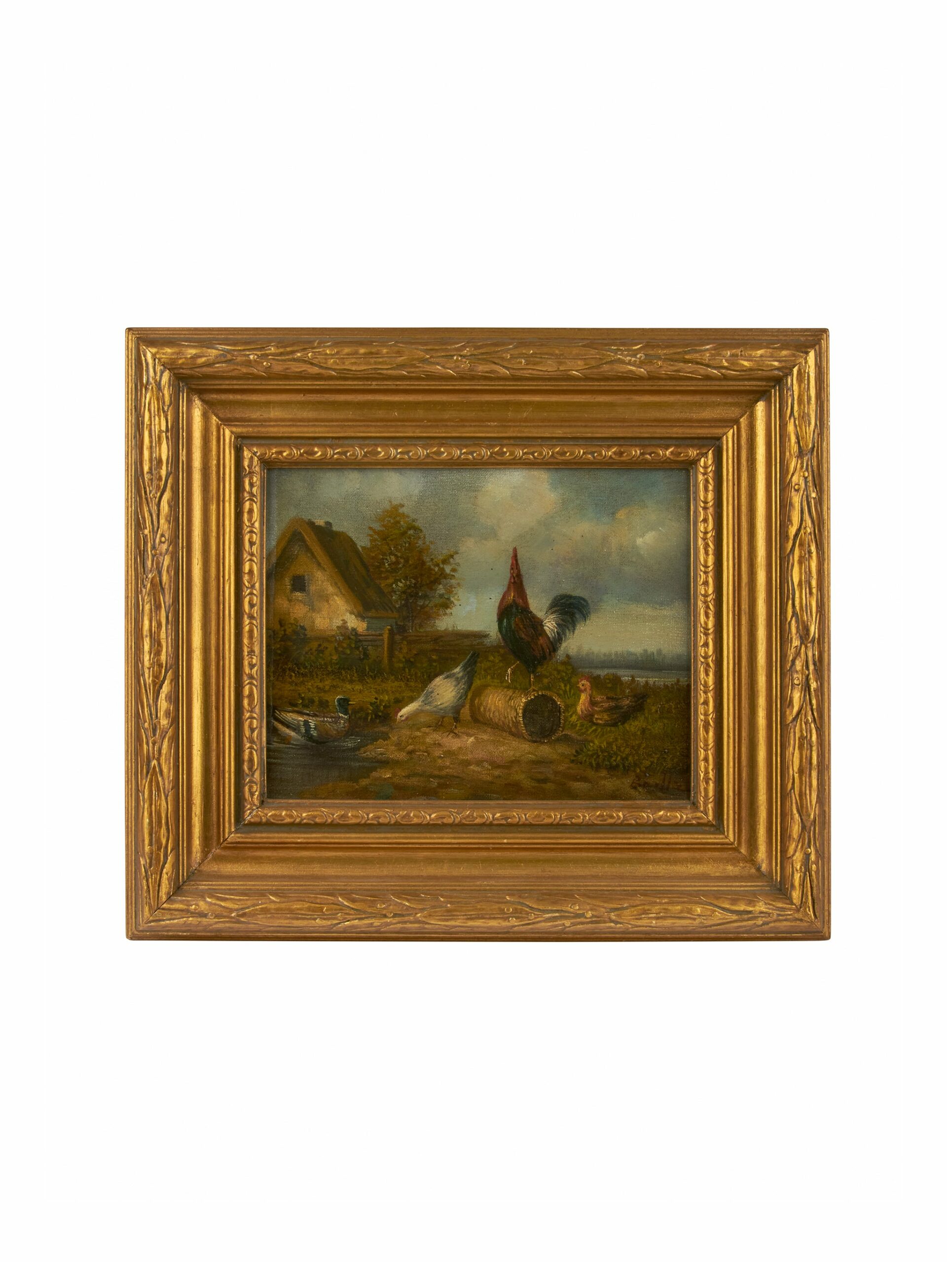 Vintage 1910 English Farm Scene Oil Painting