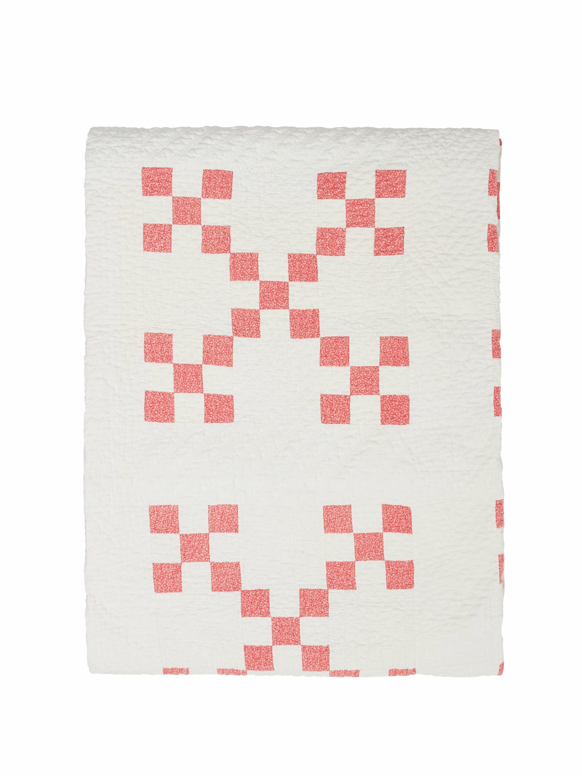 Vintage 1910 Coral and White Double Nine Patch Quilt