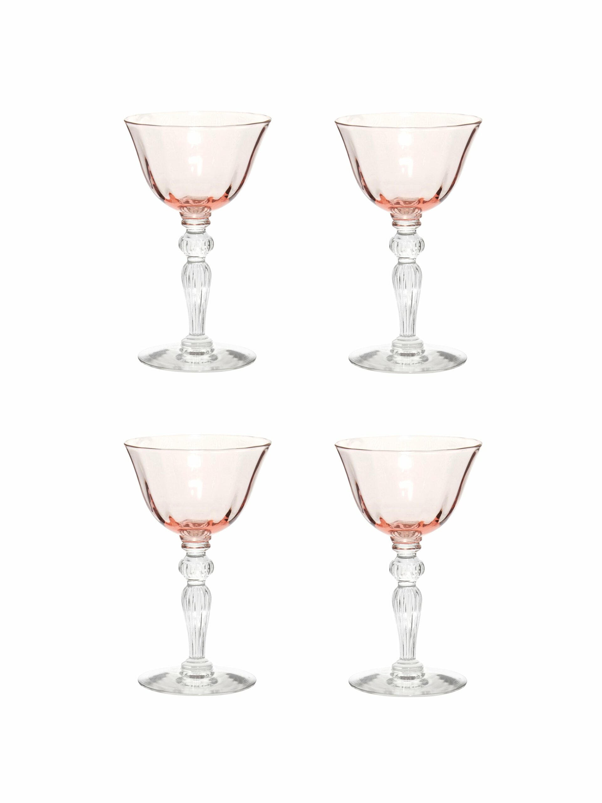 Vintage 1920s Huntington Pink Optic Panel Aperitif Glasses