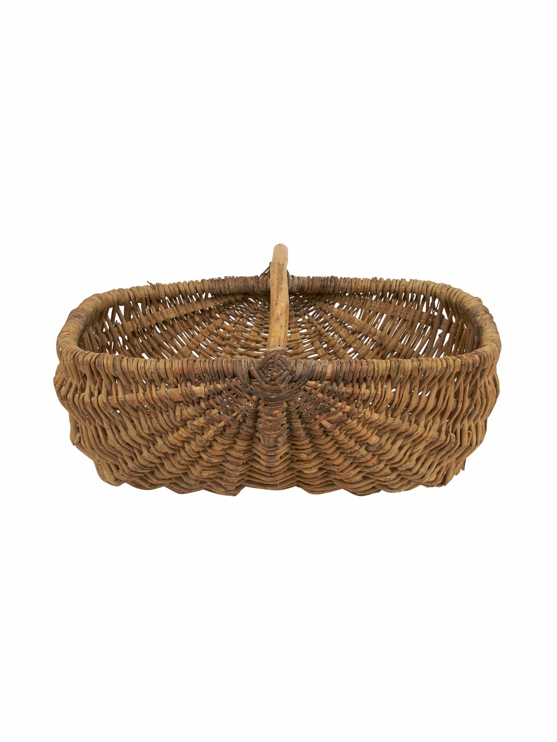 Vintage 1930s French Large Gathering Basket with Wood Handle