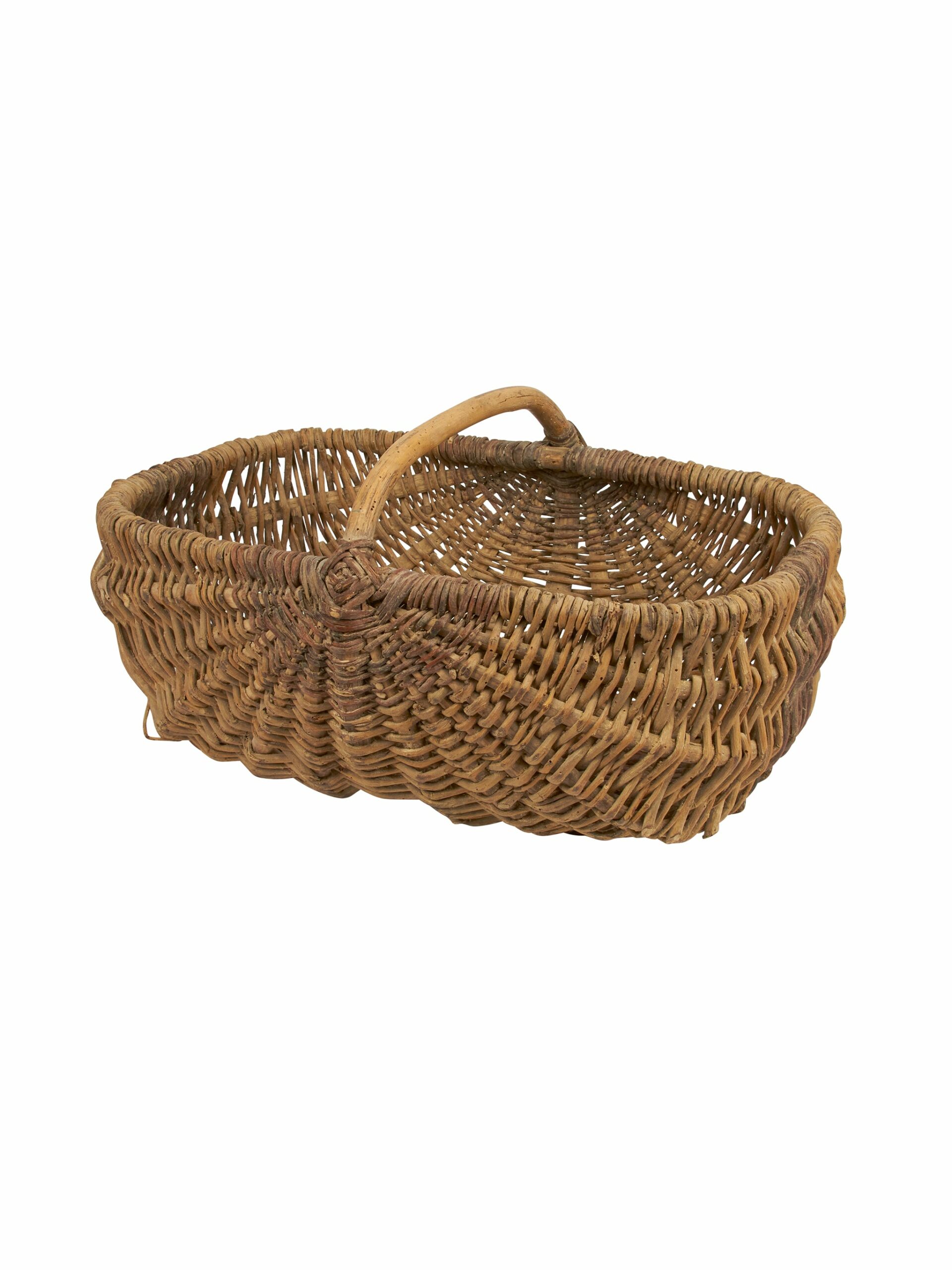 Vintage 1930s French Large Gathering Basket with Wood Handle