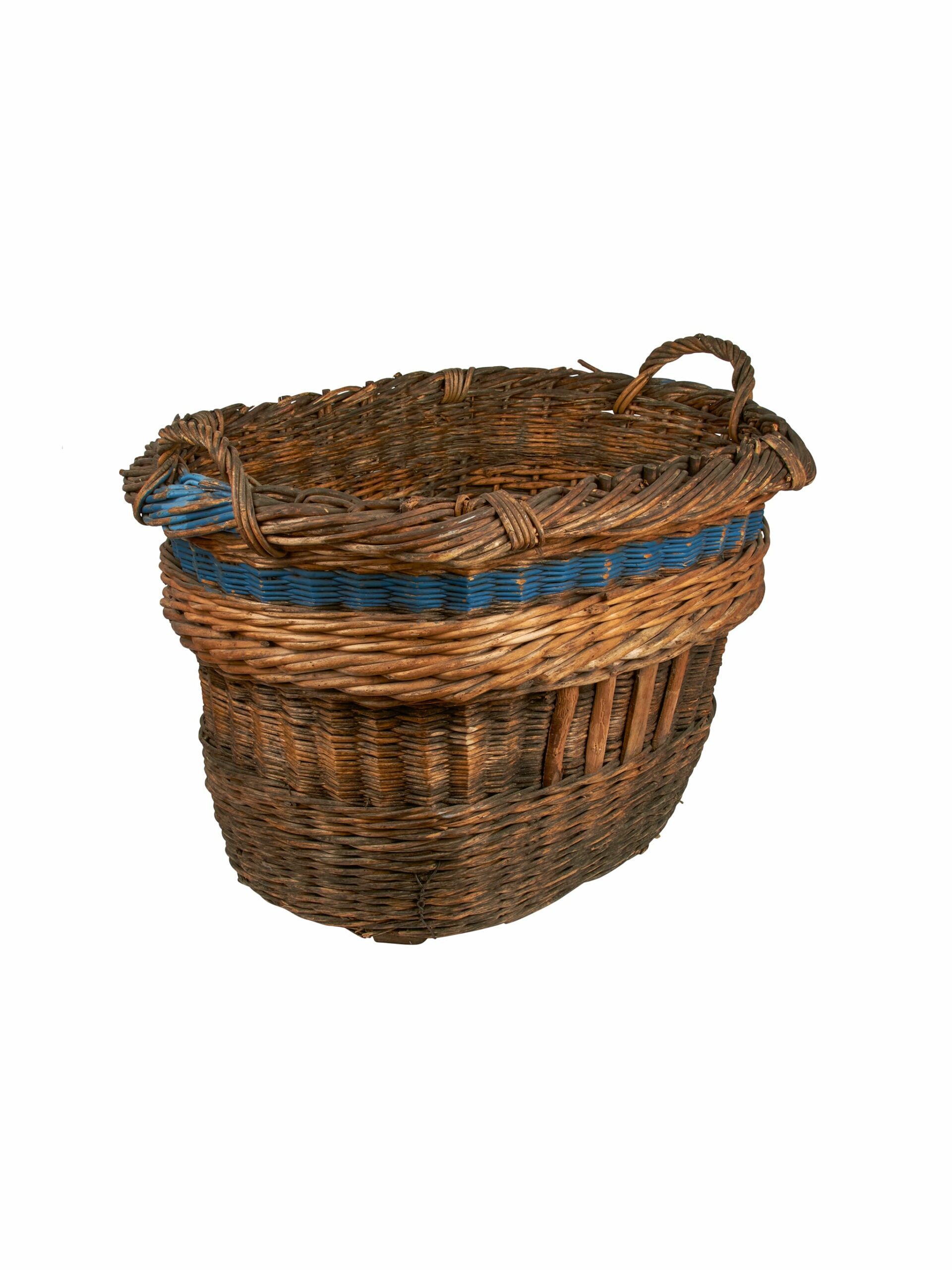 Vintage 1940s Wicker Marine Stripe Champagne Grape Harvest Basket