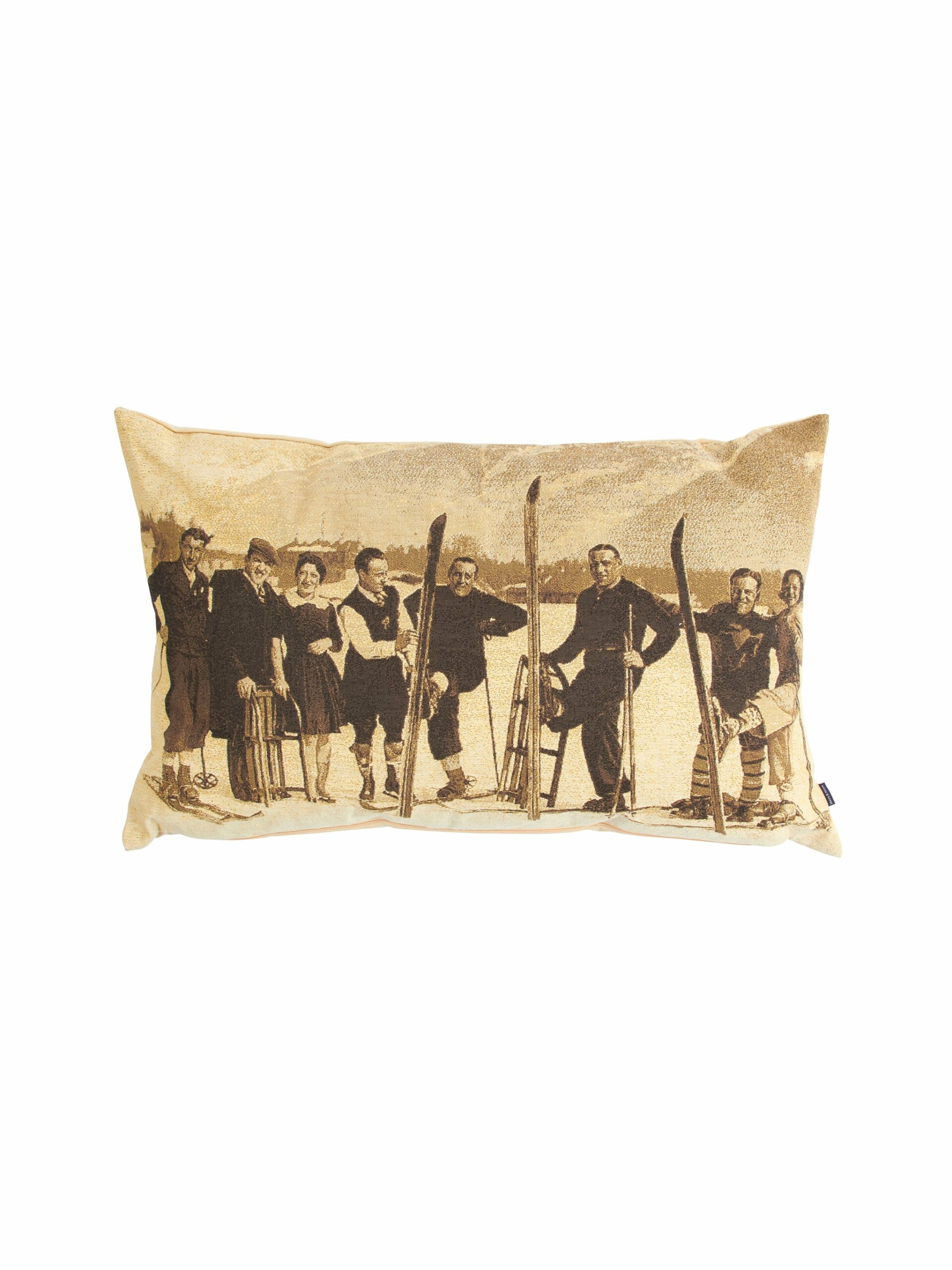 Vintage Alps Skiers Long Pillow