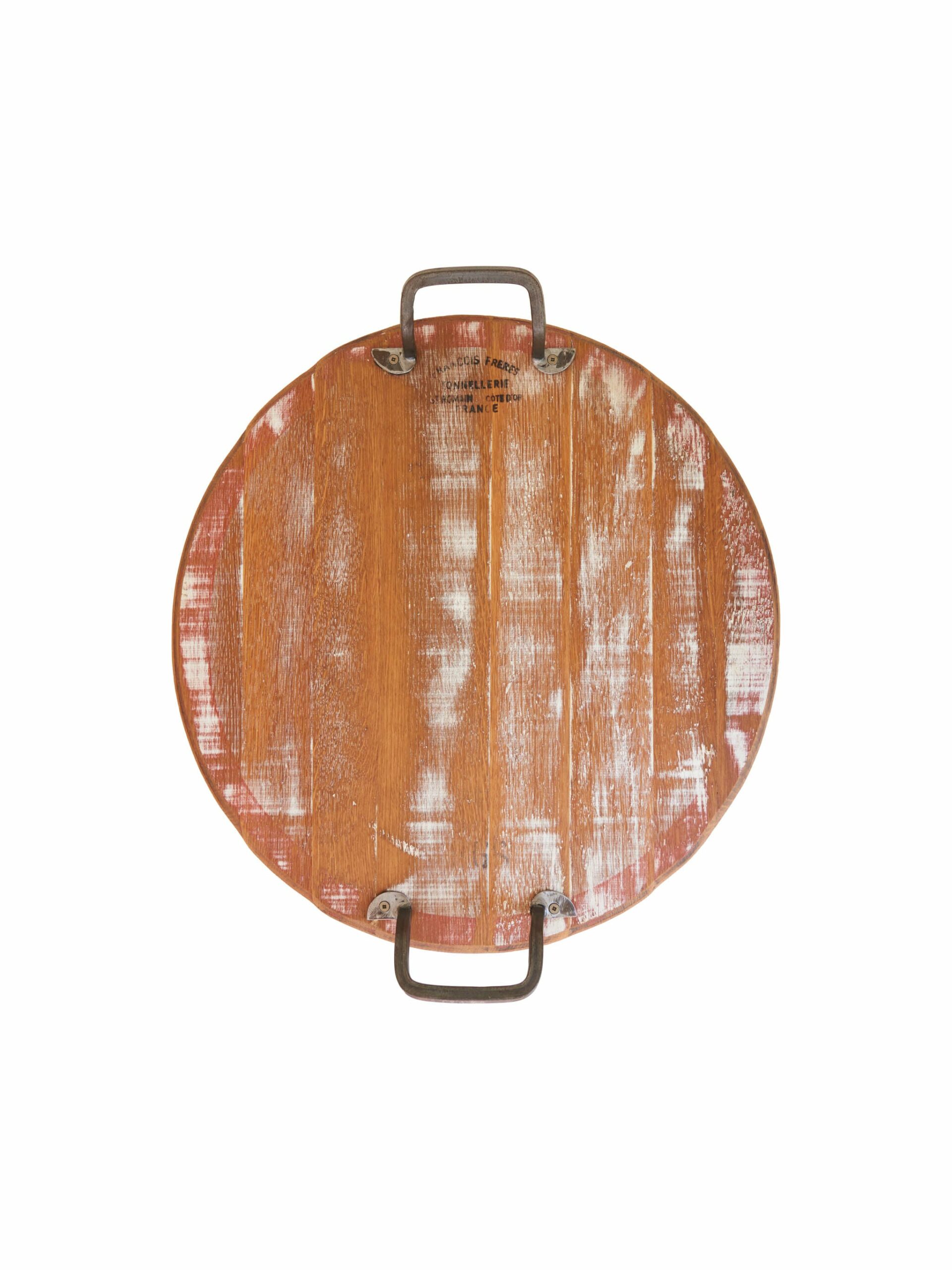 Australian Tonnellerie Wine Barrel Board with Wrought Iron Handles