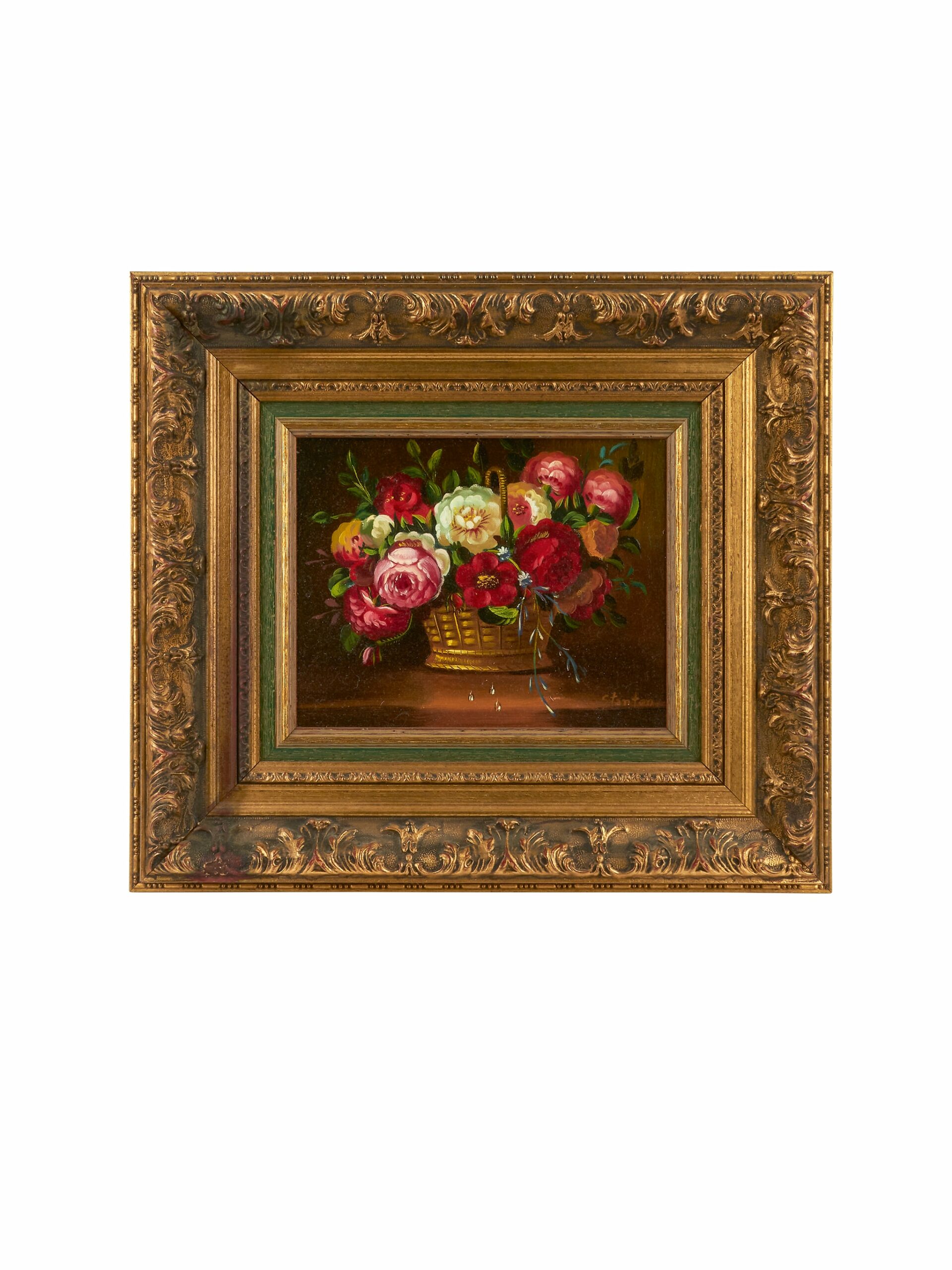 Vintage Country Roses in Basket Still Life Painting