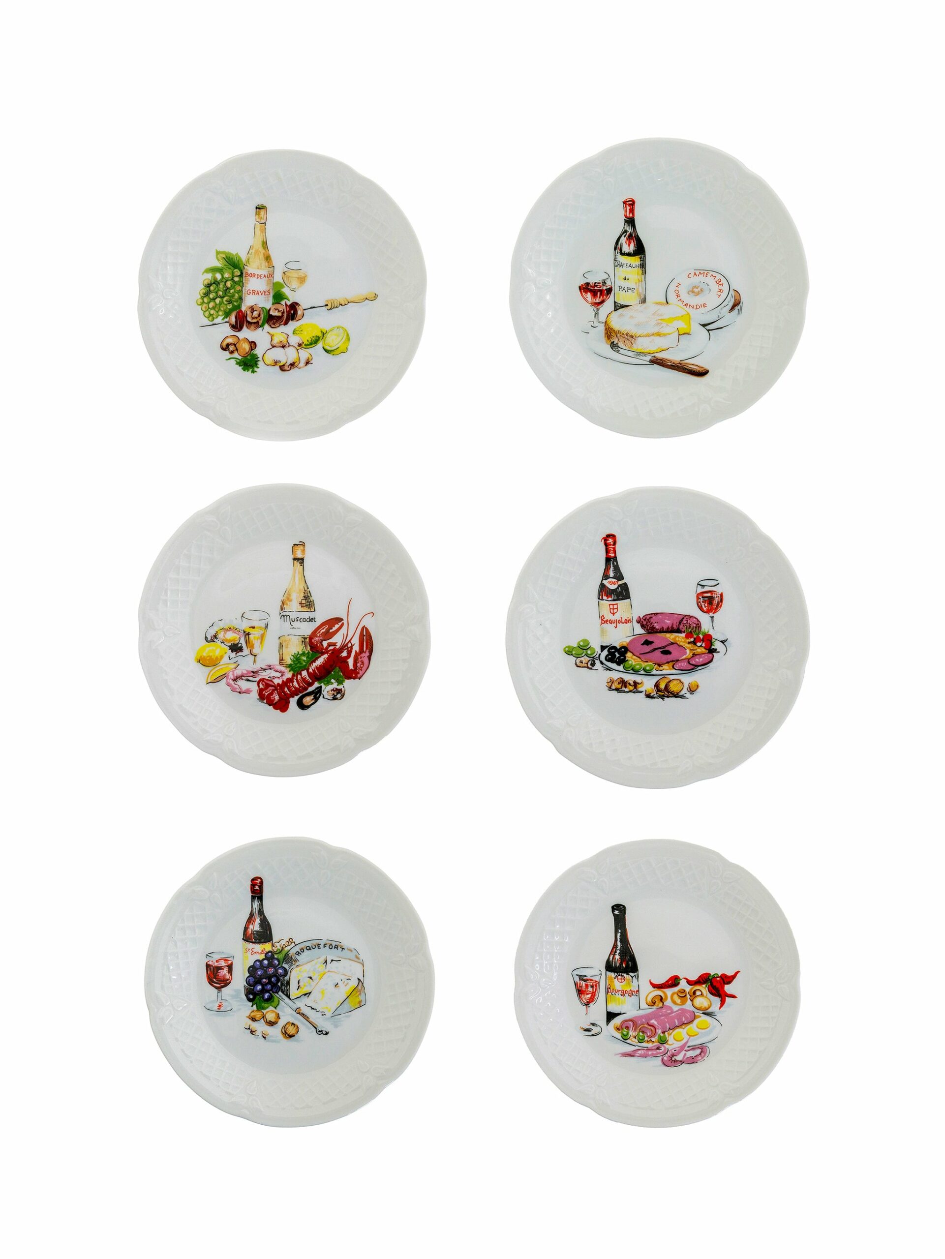 Vintage French Wine and Cheese Cocktail Plates