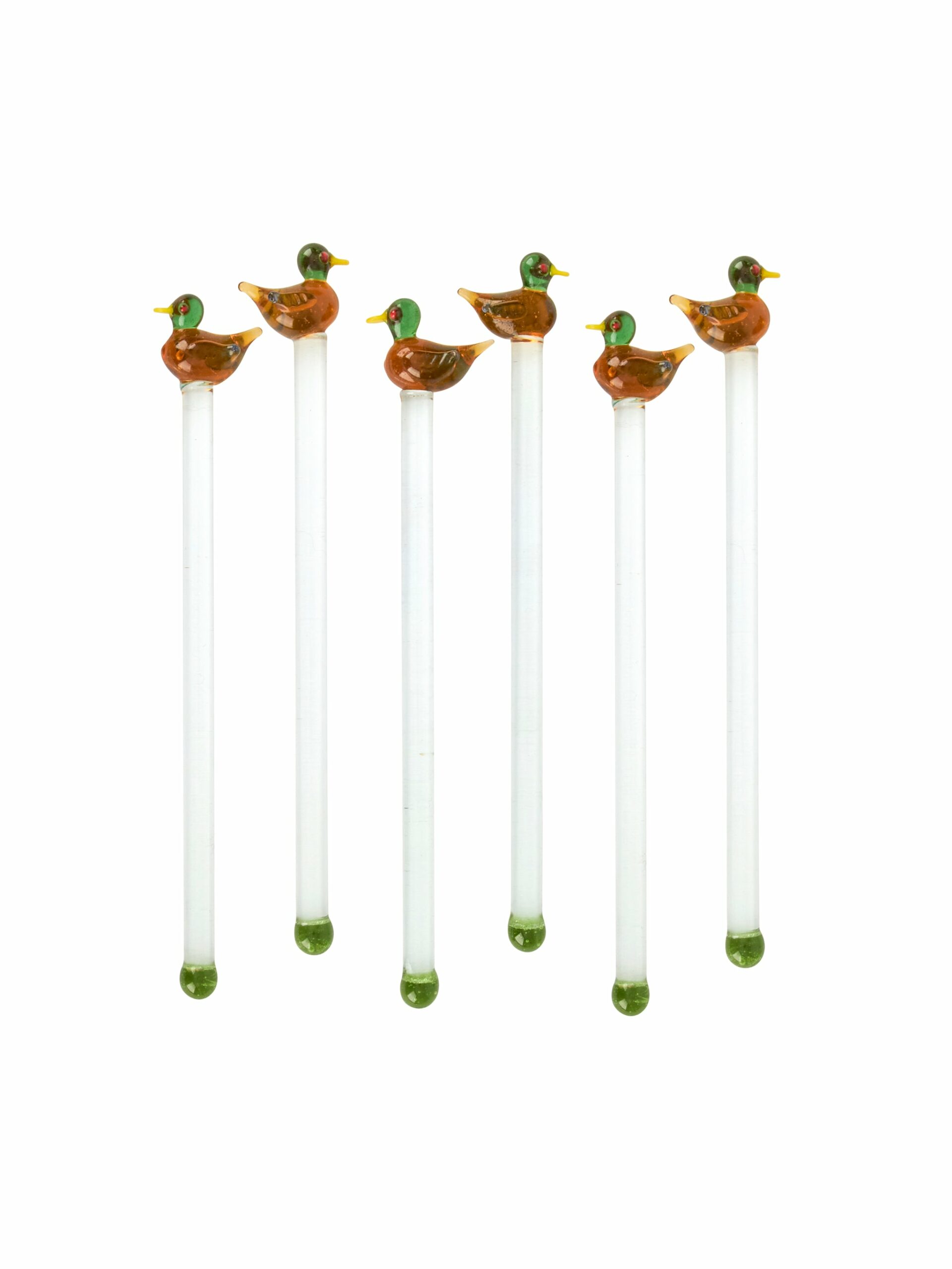 Vintage Mid Century Mallard Duck Glass Cocktail Stirrers