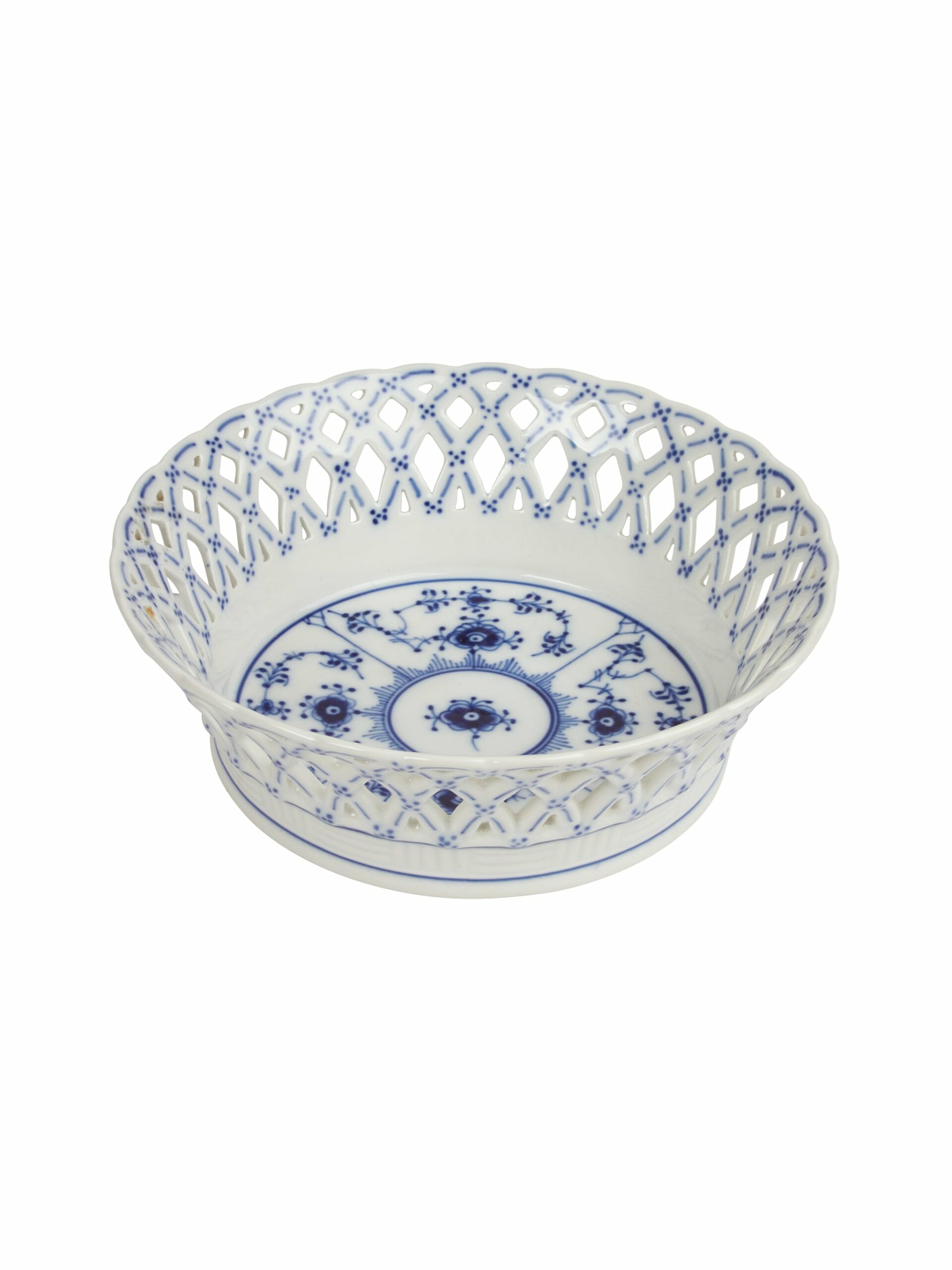 Vintage Royal Copenhagen Blue Fluted Full Lace Fruit Bowl Basket