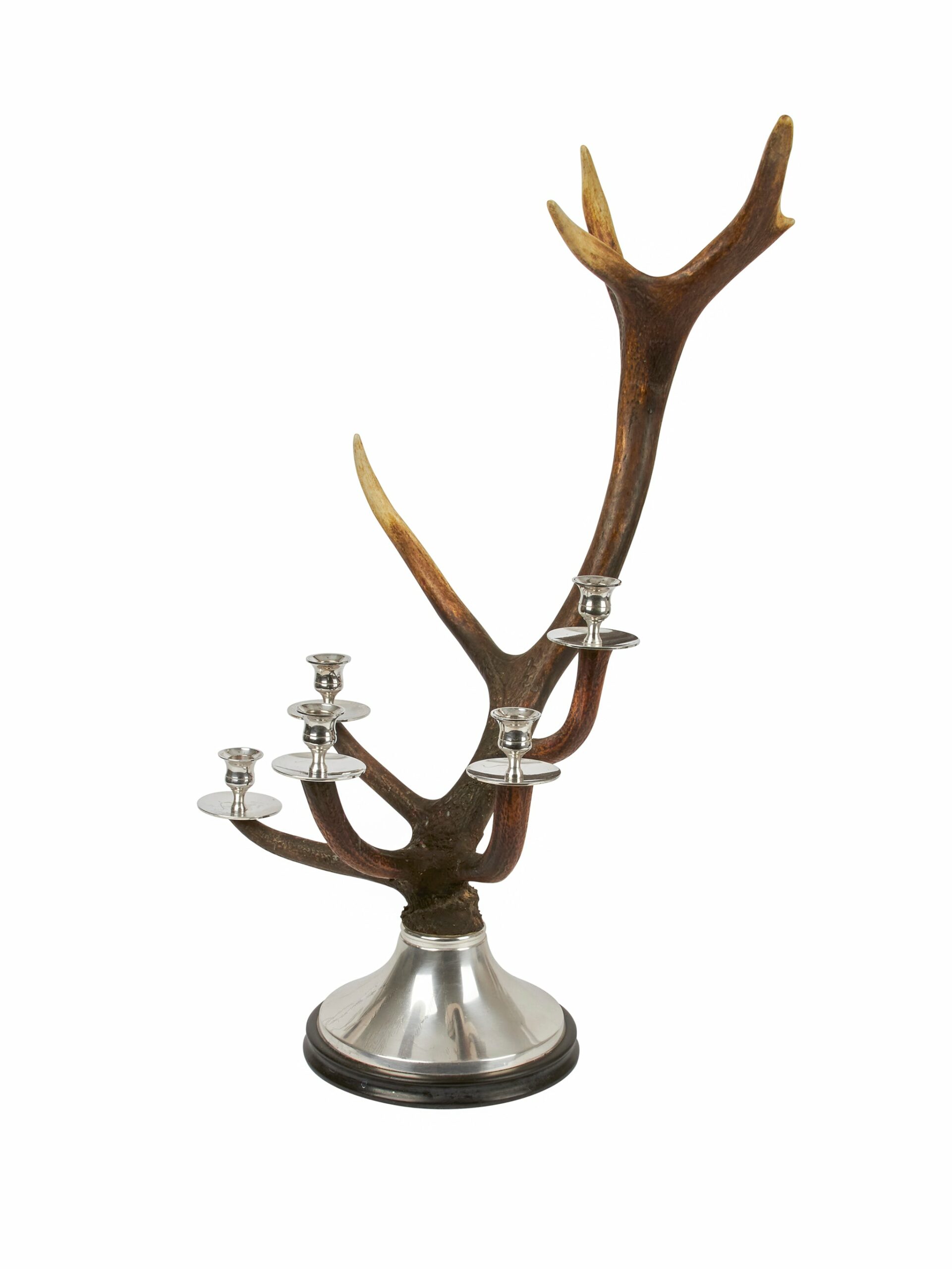 Vintage Silver Plate Nine Point Antler Candelabra