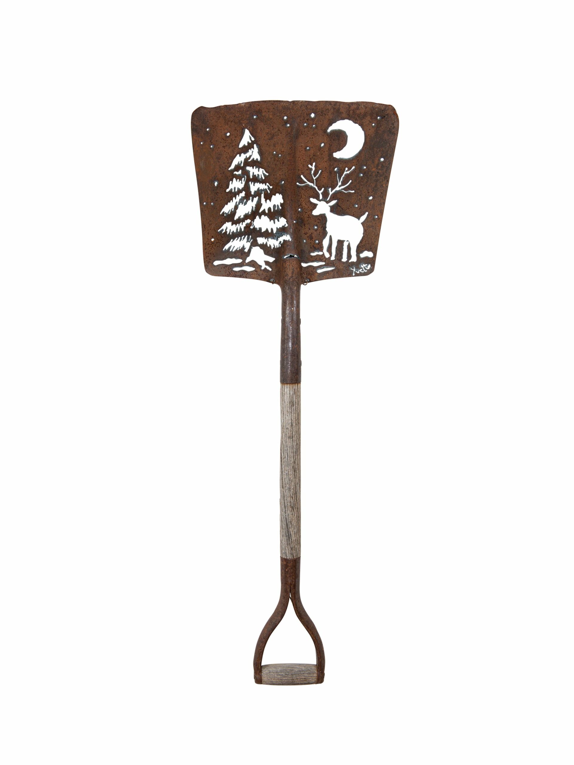 Winter Night Scene Vintage Garden Shovel Art